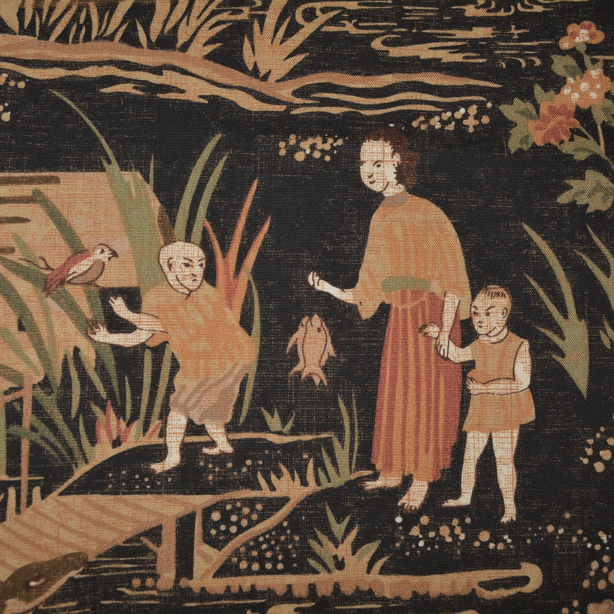 Designer Fabric Thibaut Black Chinoiserie Fabric Asian Fishing Village