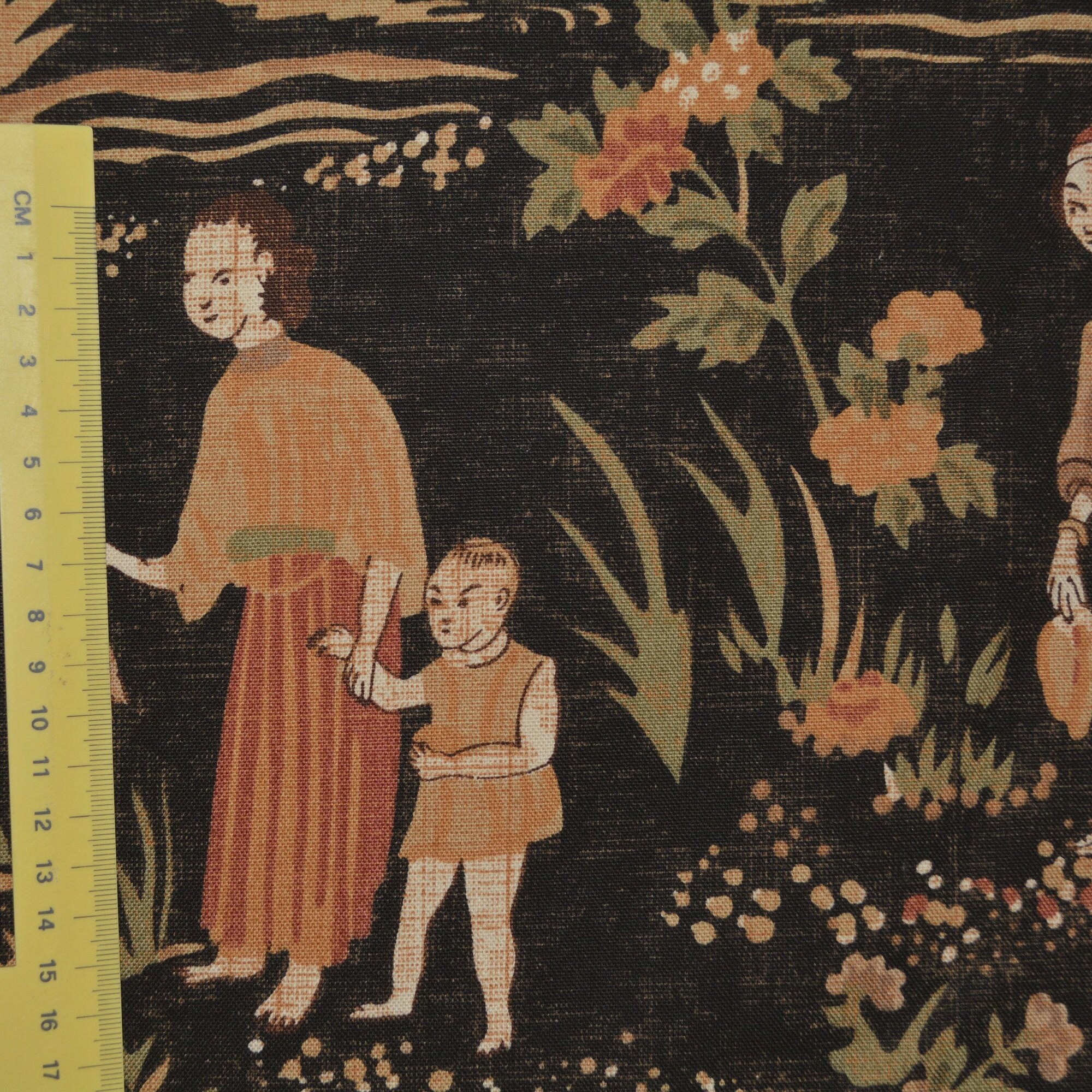 Designer Fabric Thibaut Black Chinoiserie Fabric Asian Fishing Village