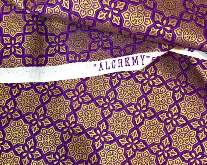 Purple gold metallic tiles fabric, Alchemy Fringe Hoffman fabrics half yard