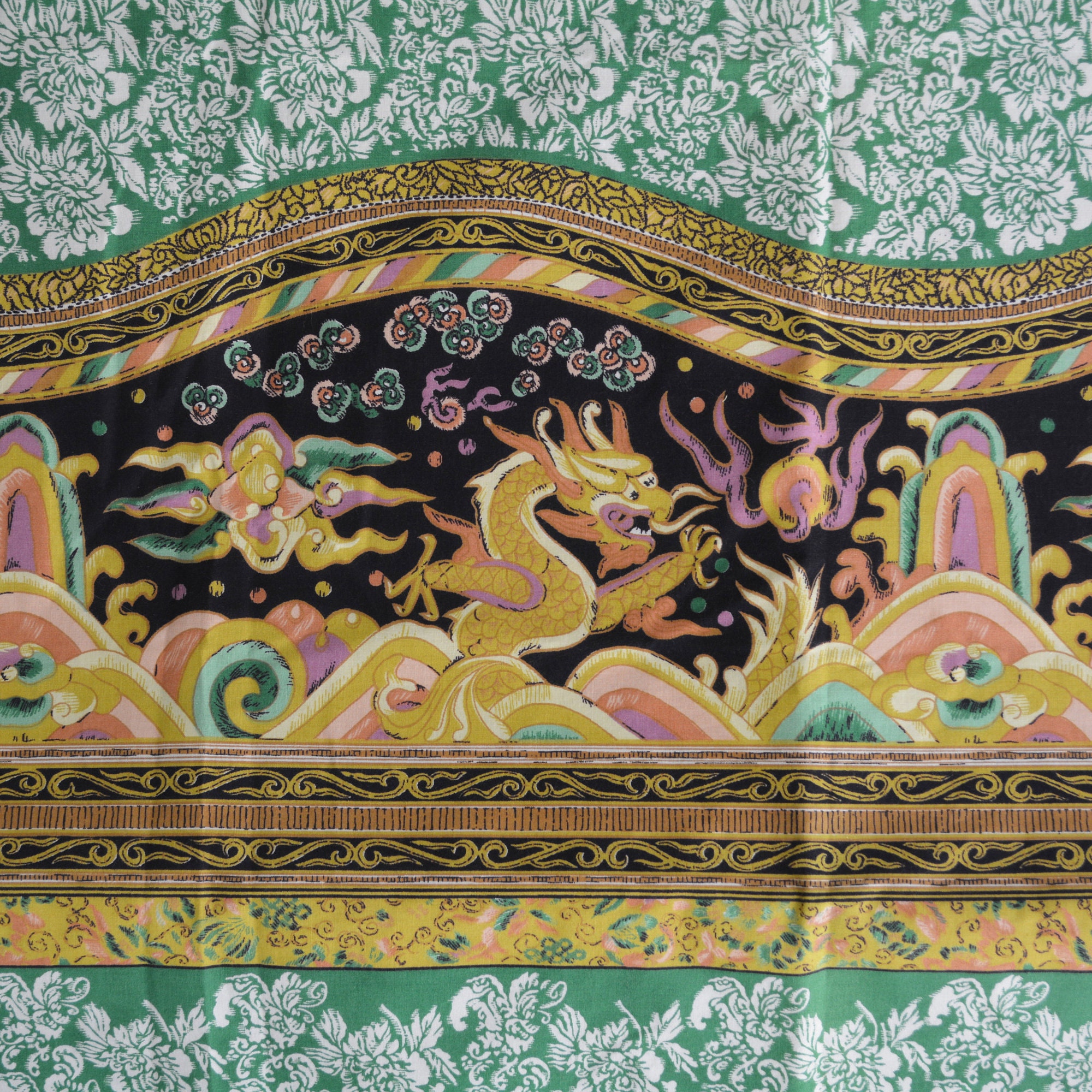 Asian fabric, tatsu dragon Chinese fabric, border print Asian fabric, tatsu dragon Chinese fabric, border print