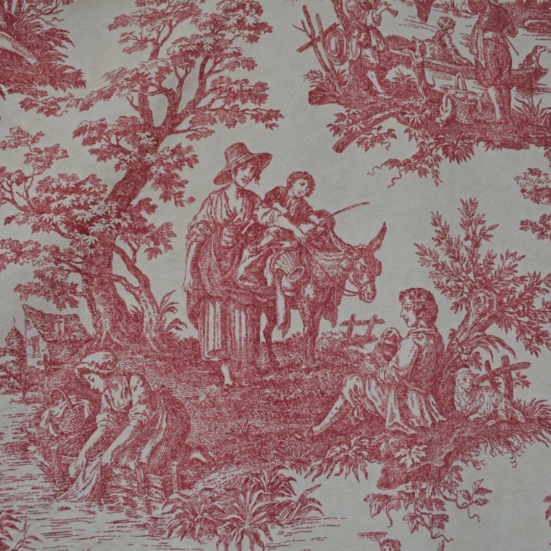 2.5 yards French toile fabric Red toile Waverly fabric Country life as is