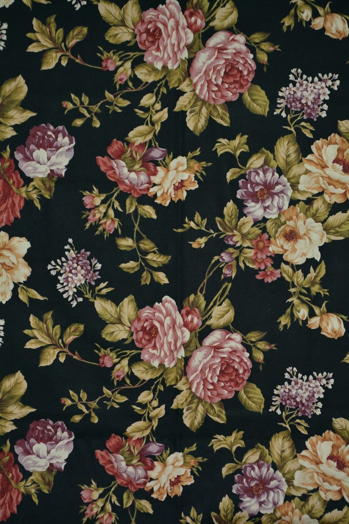 Victorian Rose garden fabric black floral cottage roses quilting fabric