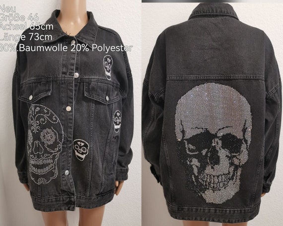 Skull Denim Jacket Size 46 - Etsy