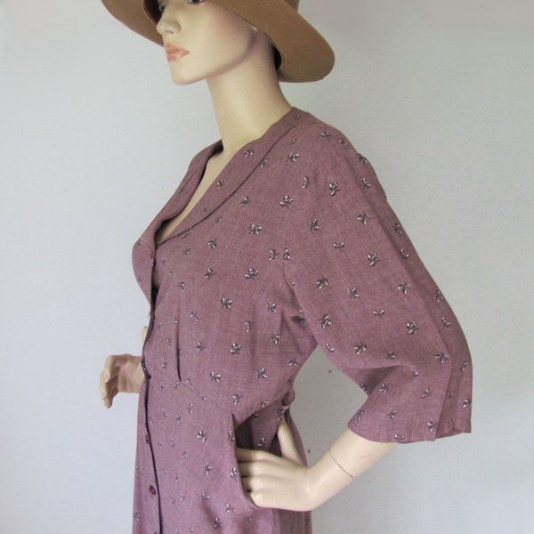 The Woodswoman - Vintage 1950s Acorn Print Day dress XXL XL