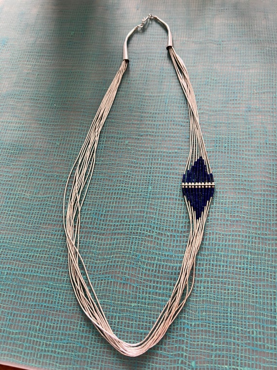 Sterling Silver Lapis Lazuli Asymmetrical Necklac… - image 5