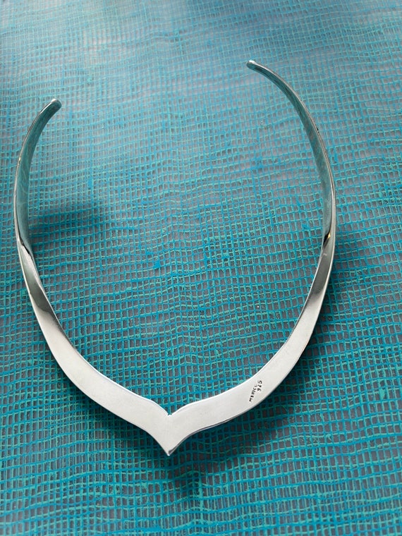 Signed Sterling Silver Collar Choker Necklace and… - image 6