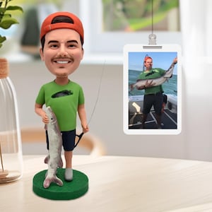 Custom unique bobbleheads for own,  Handmade Personalized,Fishing enthusiast bobbleheads  gift, Birthday OR Anniversary or christmas gift