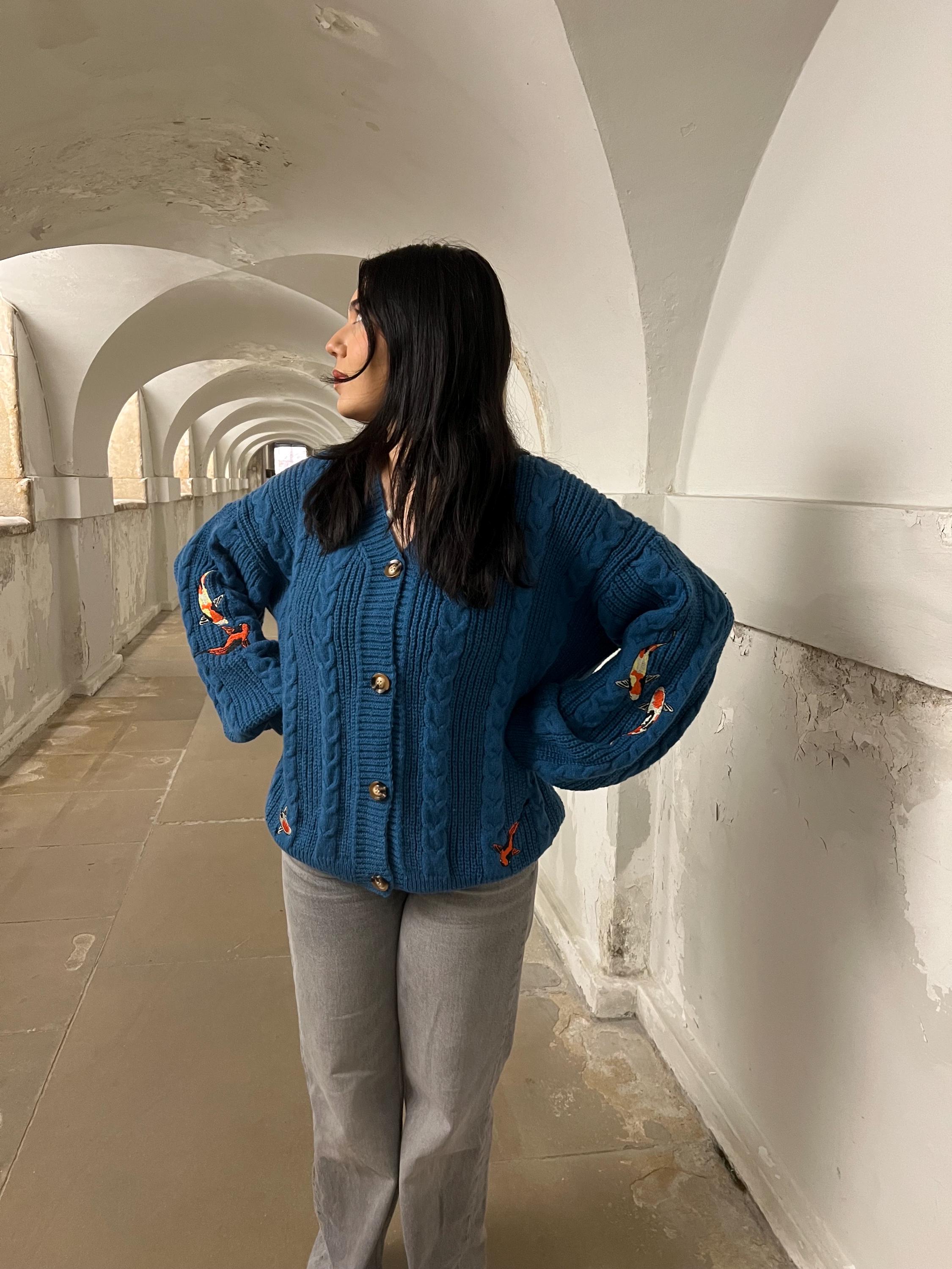 8seconds Rib Textured Round Neck Cardigan Blue | Cardigans