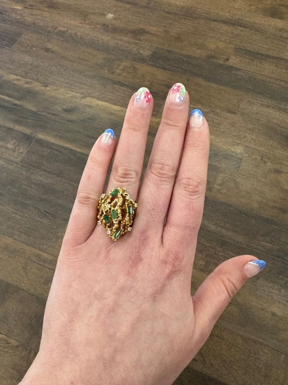 14k Emerald and Diamond Nugget Ring