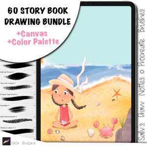 Lot de 60 dessins de livres pour procréer, toile texturée en papier et palette de couleurs pour illustrateurs de livres pour enfants, pinceaux pour livres d'images