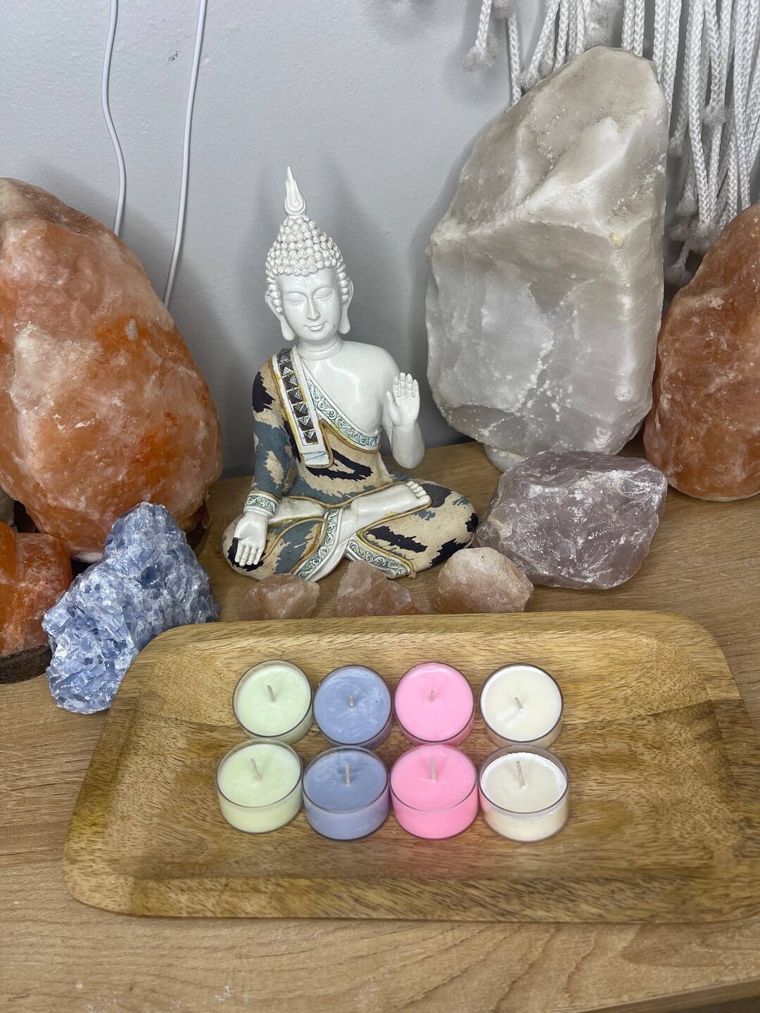 Tealight Soy Candles With Crystals and Flowers. Handmade, Energetic ...