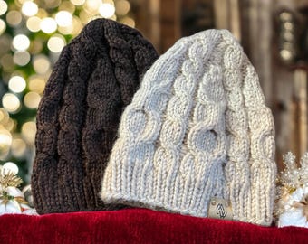 Cabled Wool Hat / Beanie - Hand Knit with Fine Merino Wool