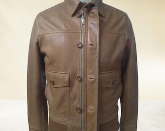 Handmade Lambskin Leather Jacket: Brown Vintage Biker Coat