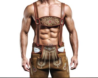 Men's Leather Lederhosen Outfit: Bavarian Oktoberfest Trachten Clothing
