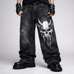 Y2k 00s EDWIN Punk Skull Studded Denim 00s Y2K EDWIN Skull Graphic 