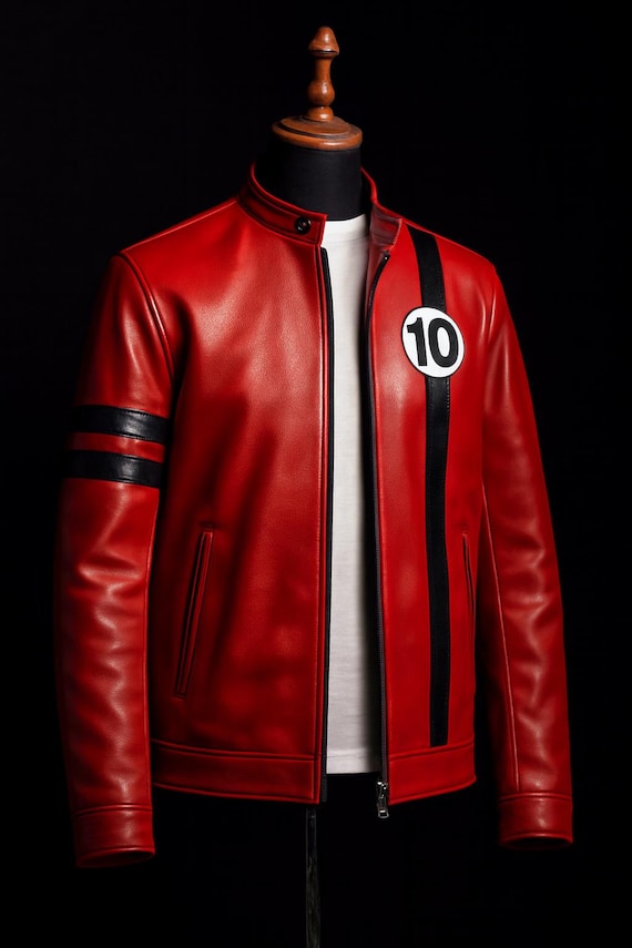 Ben 10 Inspired Red Leather Cosplay Jacket – Albedo Biker| Handmade Superhero Halloween Costume