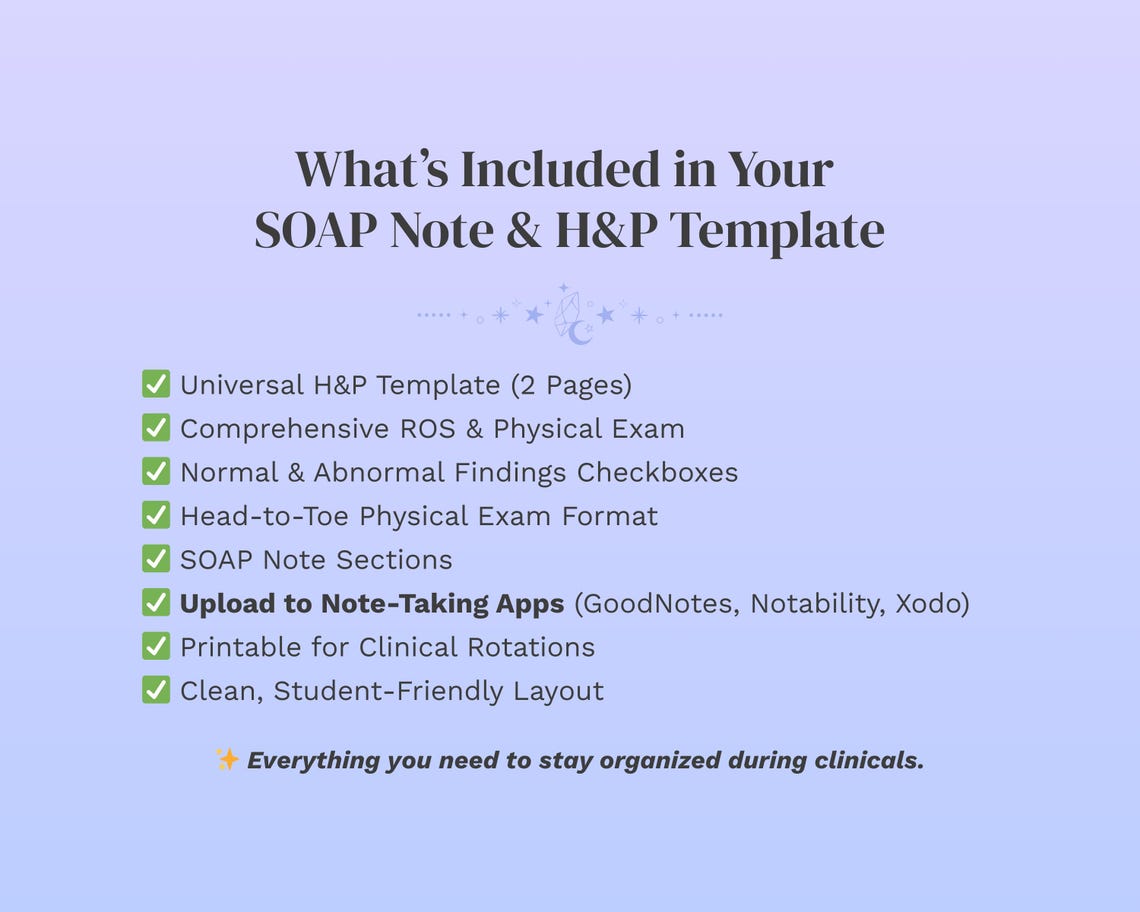 Soap R. Clinical Note H&P SOAP Note Template: Clinical Rotation Printable (PDF) - Etsy