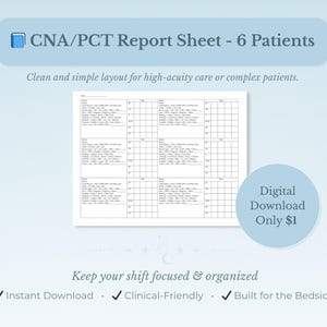 CNA PCT Report Sheet: 6 Patients, Vitals & Care (Printable PDF)