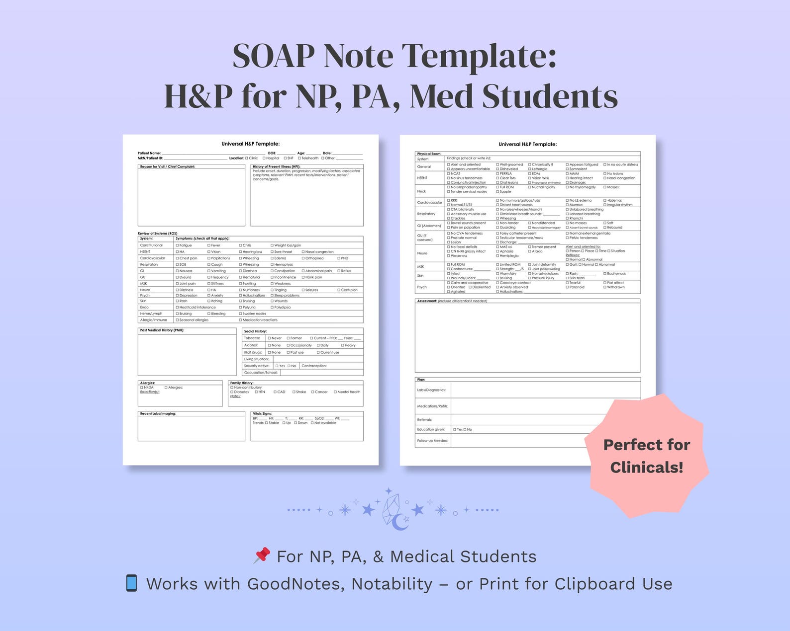 H&P SOAP Note Template: Clinical Rotation Printable (PDF) - Etsy