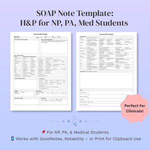 Modello H&P per infermieri, assistenti medici e studenti di medicina – Foglio di note per tirocinio clinico in formato PDF stampabile