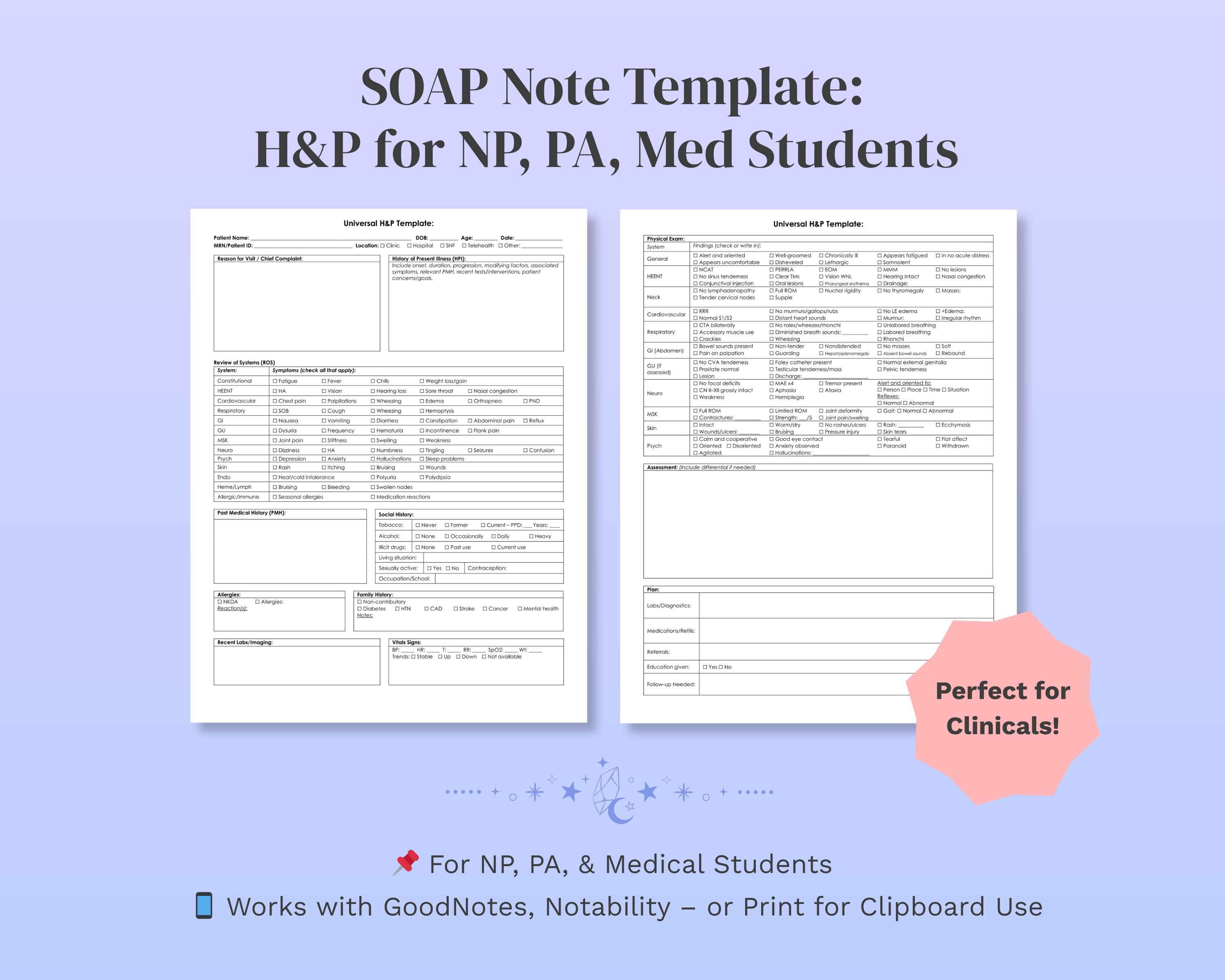 Clinical Rotation Lab Example In Notes H&P SOAP Note Template: Clinical Rotation Printable (PDF) - Etsy