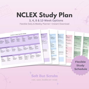 Plan nauki do egzaminu NCLEX | 3, 4, 8 i 12 tygodniowy harmonogram dzienny i tygodniowy – planer do druku i cyfrowy dla studentów pielęgniarstwa