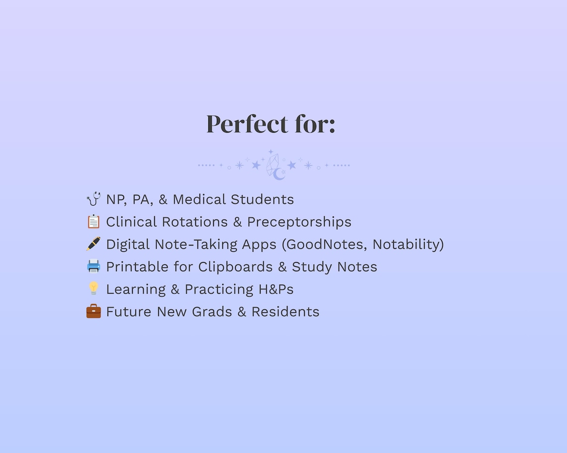 H&P SOAP Note Template: Clinical Rotation Printable (PDF) - Etsy