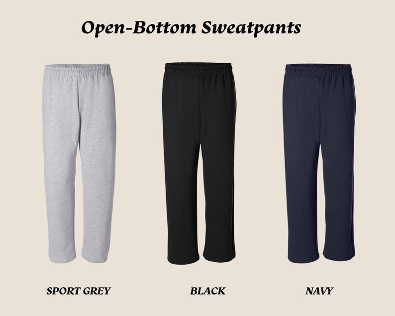 Light gray personalized sweatpants with custom text on the thigh, featuring a relaxed fit and elastic waistband, available in multiple colors.