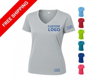 Dry Fit Custom Women's V-Neck Shirt, Moisture-Wicking Gym Tee, Personalized Performance Top, Sport-Tek Activewear For Her