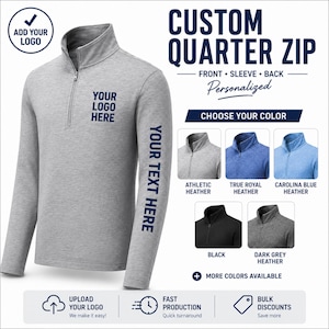 Custom Dry Fit Quarter Zip Pullover, Personalized Logo Sweatshirt, Moisture Wicking Athletic Jacket, Team Uniform Workwear, Monogram Gift