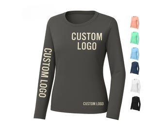 Custom Dry Fit Women’s Long Sleeve Shirt With Logo, Team Or Business Uniform, Moisture Wicking Performance Top, Sun Protection Tee