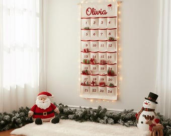 Custom Name Advent Calendar for Kids | Hand-Embroidered Fabric Countdown Wall Hanging