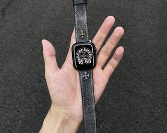 Gothic Cross Apple Watch Band | Luxury Denim Strap for 38mm-49mm, Punk Vintage Style, Adjustable Gift for Him or Her