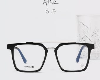 Bespoke Square Titanium Gothic Cross Glasses, Silver Chrome Cathedral Punk Eyewear, Luxury Streetwear Frame, Y2K Grunge Fashion, Ultralight