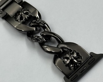 Black Waterproof Gothic Punk Apple Watch Band for Men & Women | Black Metal Bracelet Strap | Fits 49mm 45mm 41mm 40mm Series 9 8 7 6 SE