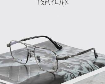 Titanium Irregular Eyeglasses Frame: Oversized Lightweight Templar Eyewear