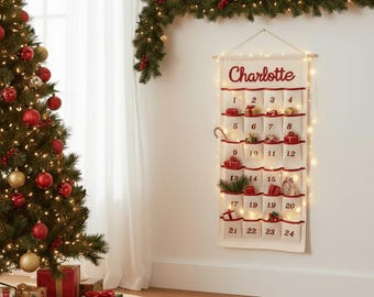 Personalized Kids Advent Calendar | Hand-Embroidered Name Countdown Hanging Decor