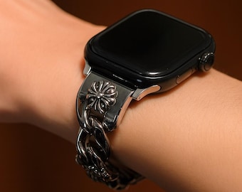 ゴシックパンク Apple Watch バンド: シルバーチタンスチールブレスレット
