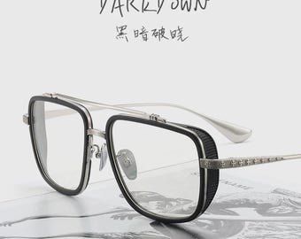 Gothic Cross Titanium Glasses, Silver Chrome Anti Blue Light Eyewear, Y2K Punk Frames
