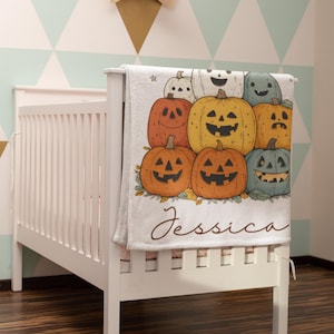 Personalized Halloween Blanket Custom Name Blanket Cozy Blanket for Book Love Toddler Throw Blanket Fall Baby Shower Gift halloween bedding