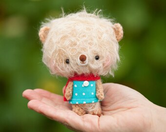 Small teddy bear / stuffed animal bear, miniature plushie - made to order - Lumi