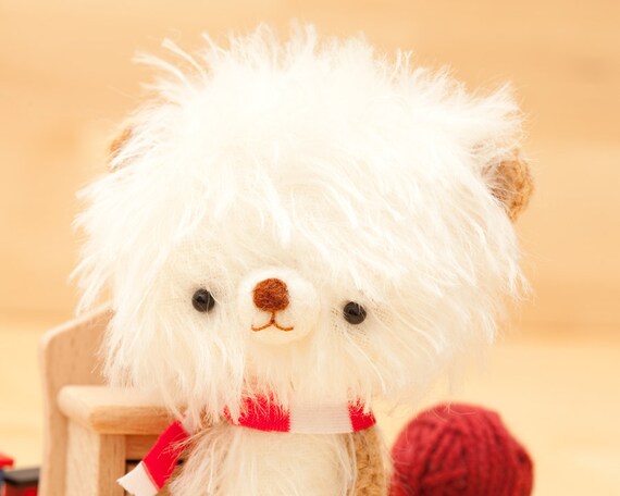 custom doll white plushie winter pompoms kewpie art mixed media lowbrow pop surrealist kitschy decor Polar Bear Cupie teddy bear