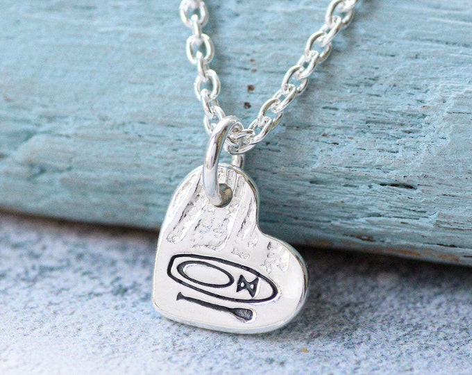 Silver Heart Paddle Board Pendant Necklace, Gift for Paddleboarder