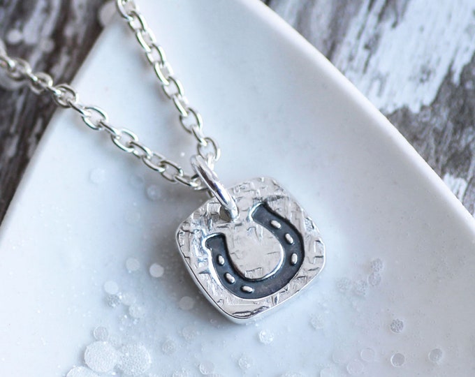 Square Silver Horseshoe Necklace, Gift for Horse Lover