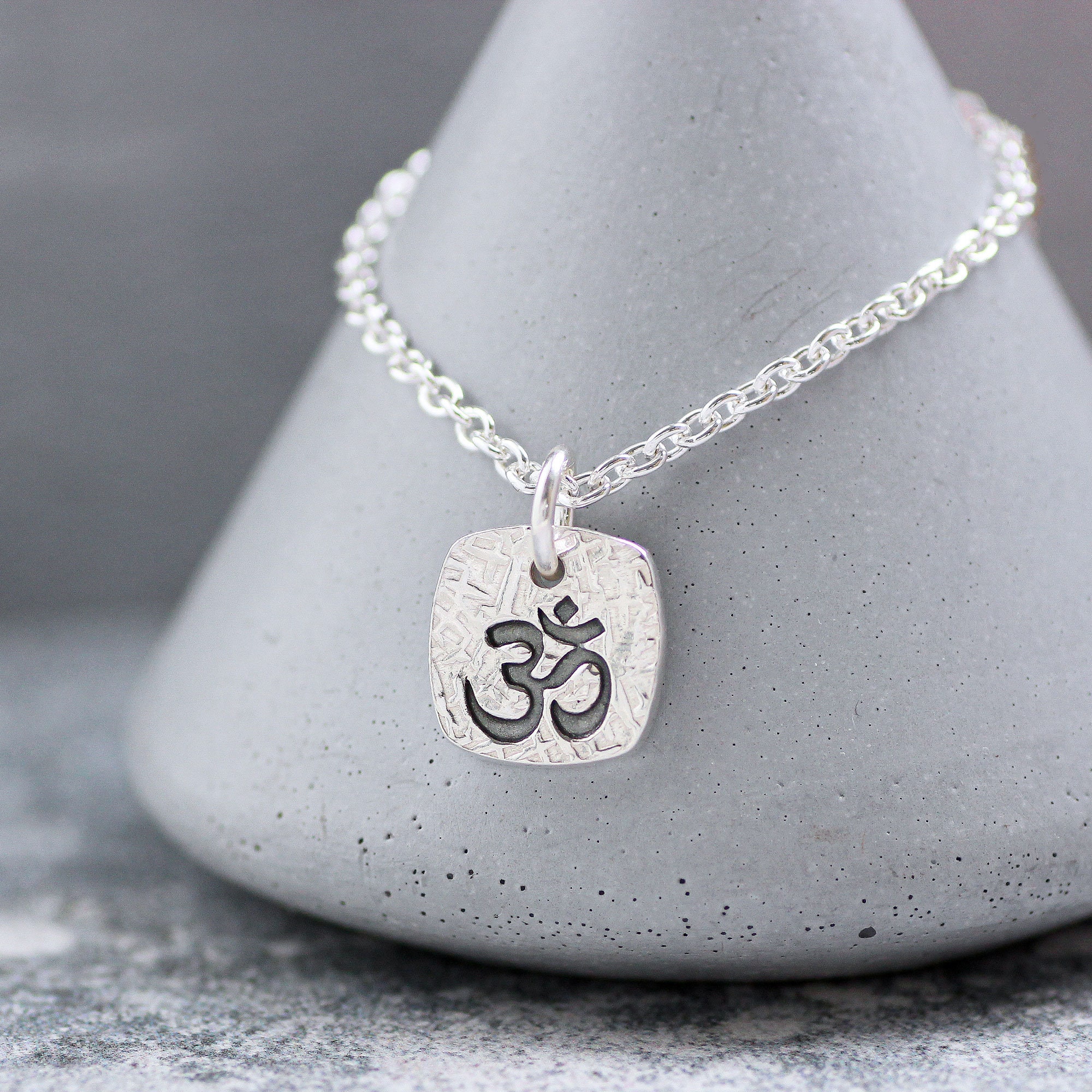 Square Silver Om Ohm Aum Necklace Gift for Yoga Lover | Etsy