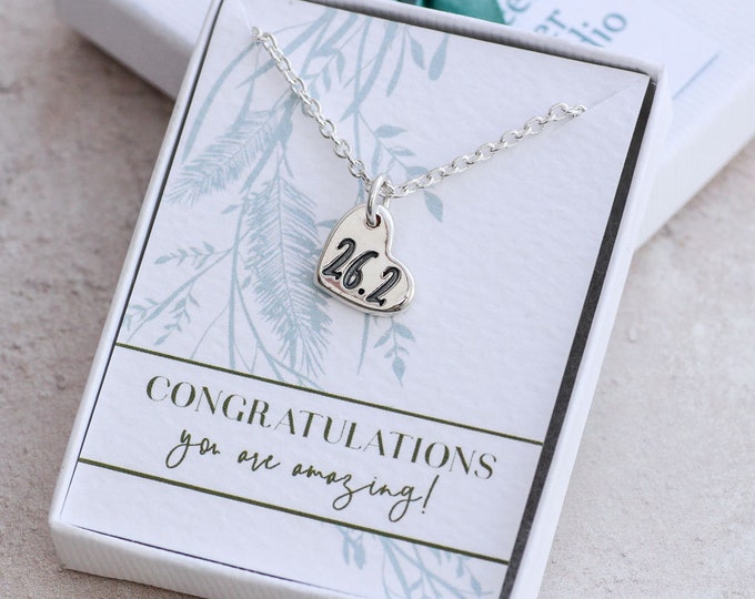 Silver Marathon Heart Necklace, Gift for Runner, 26.2 Running Gift for Her