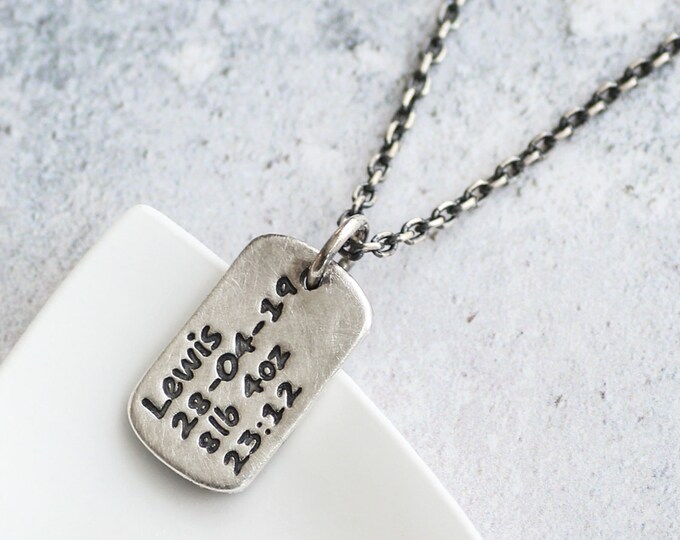 Oxidised Men's Personalised Dog Tag Necklace, Solid Silver, Handcrafted