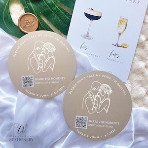 Benutzerdefinierte Hochzeitsuntersetzer, Hochzeitsgetränkbevorzugungen, Getränkeuntersetzer QR-Code