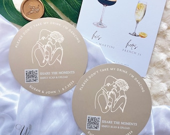Custom Wedding coasters, Wedding drink favors, Drink coasters QR code