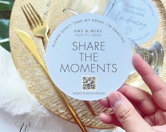 Custom Wedding coasters, Wedding drink favors, Drink coasters QR code share the moments